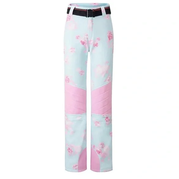 LoveShackFancy x Bogner Fire + Ice Ski Pants Quiet Tide Blue/Pink Floral Print - Picture 2 of 16
